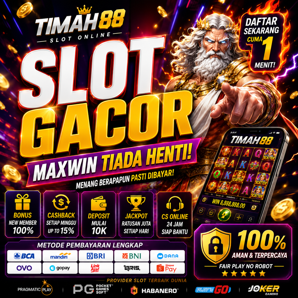 TIMAH88 Slot Gacor Maxwin Tiada Henti dengan Bonus 100% dan Jackpot Progresif