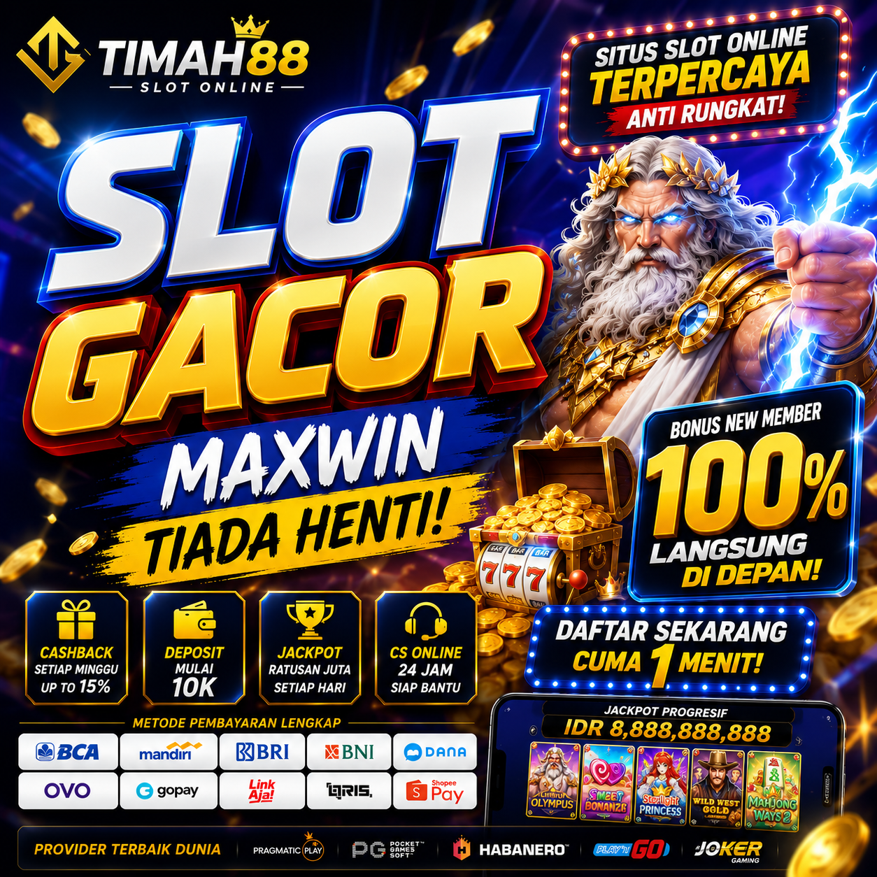 TIMAH88 Slot Gacor Maxwin Tiada Henti dengan Bonus New Member 100%
