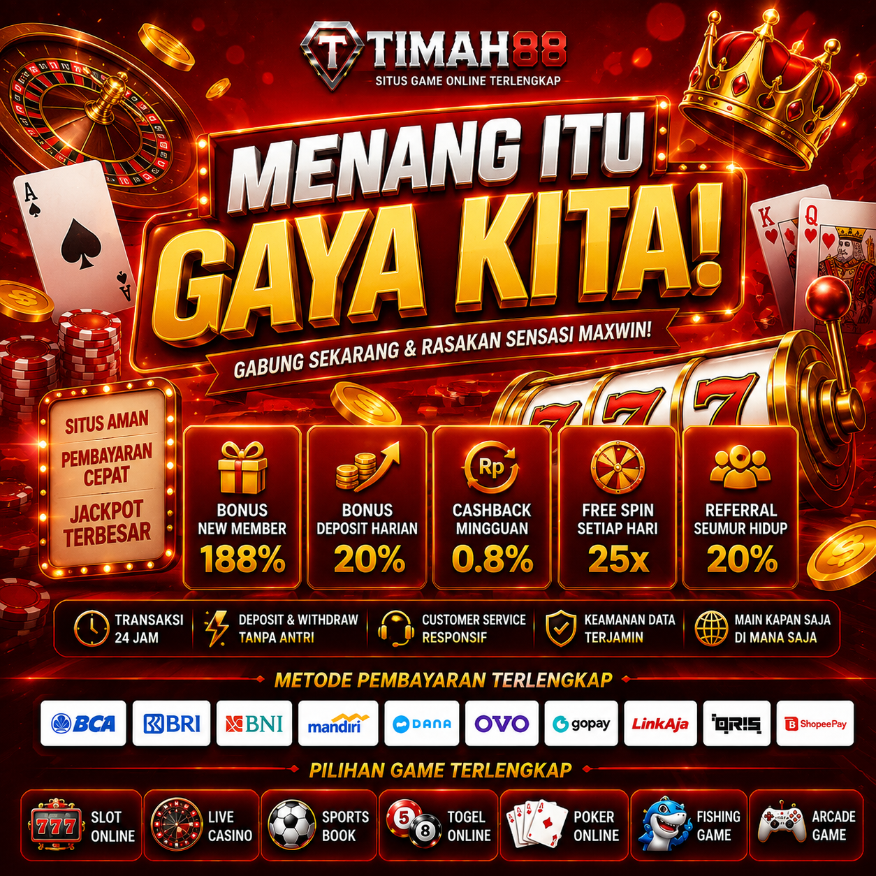 TIMAH88 Slot Online dengan Bonus Deposit Harian 20%